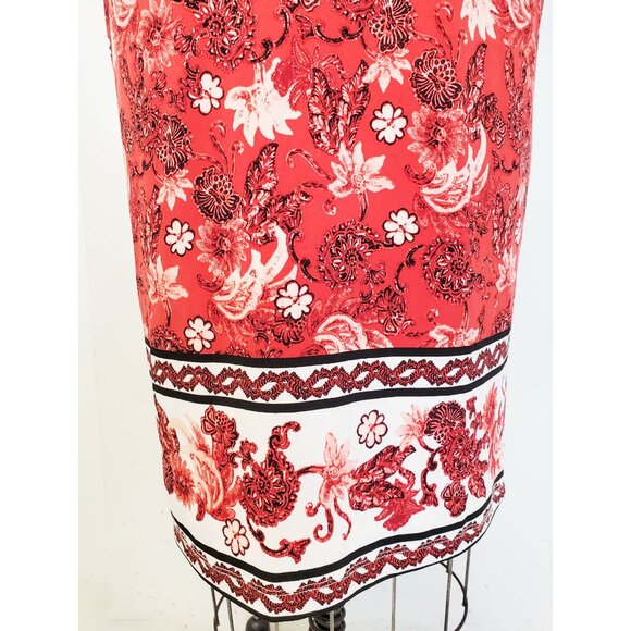 Maggy London Womens Red White Border Print Floral Short Sleeve Midi Dress NWT 2 - Picture 7 of 13
